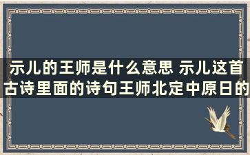 示儿的王师是什么意思 示儿这首古诗里面的诗句王师北定中原日的王师是什么意思